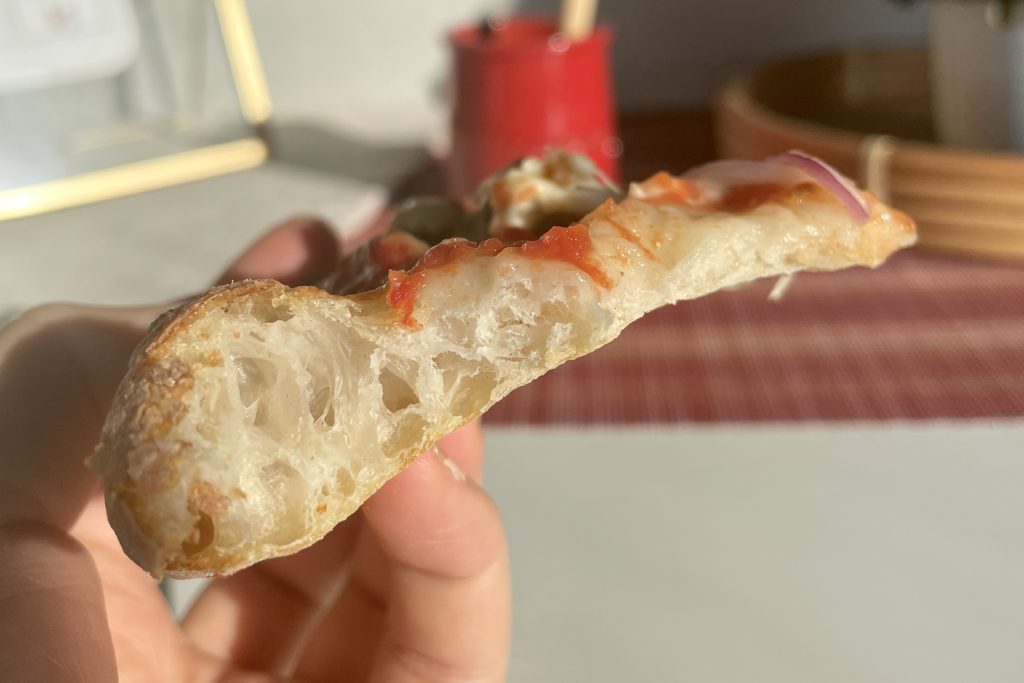 Crust of a 5-day cold fermented pizza dough